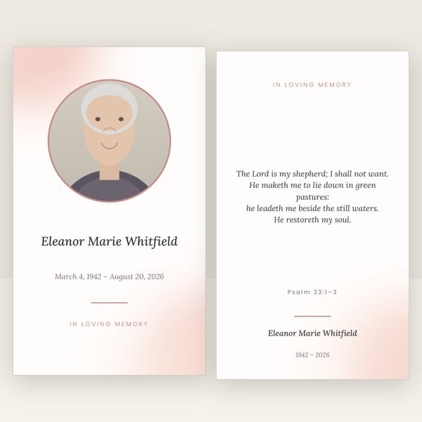 Blush Watercolor memorial prayer card