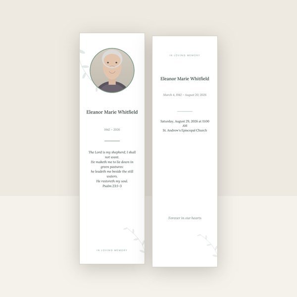 Botanical memorial bookmark template
