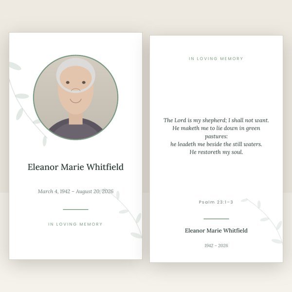 Botanical memorial prayer card