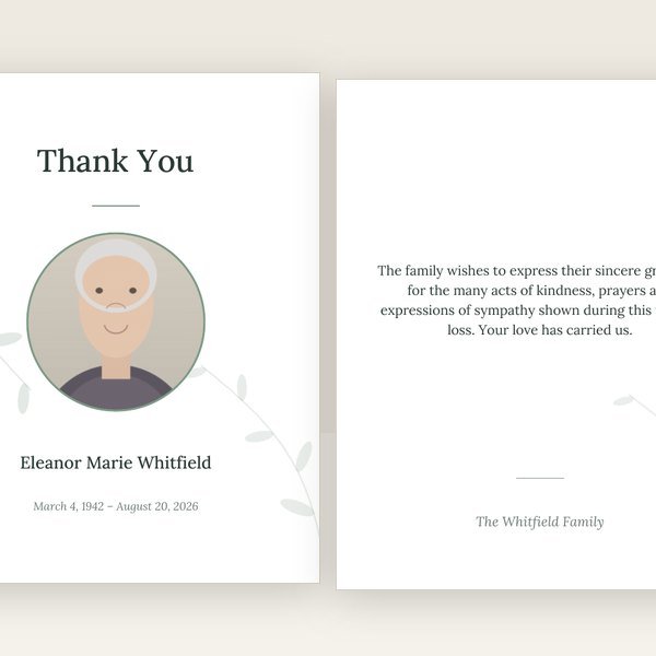 Botanical funeral thank you card template