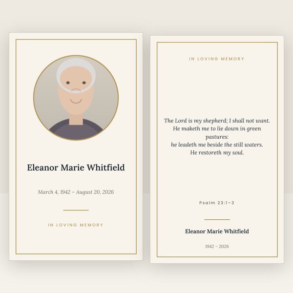 Classic memorial prayer card