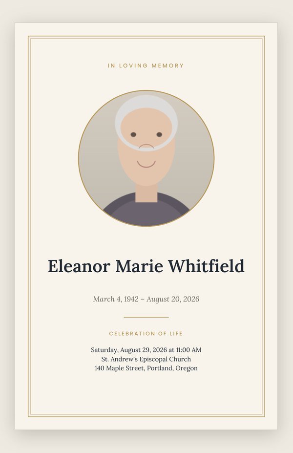 Classic funeral program template cover