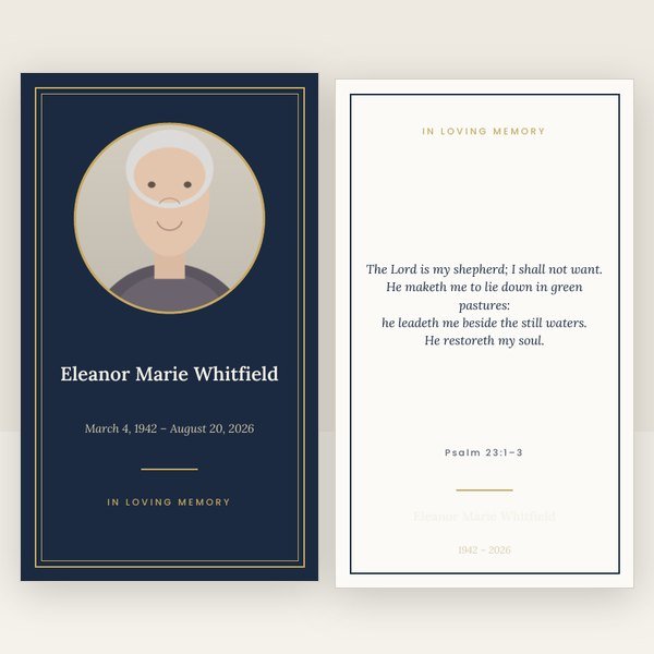Navy & Gold memorial prayer card