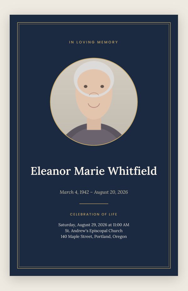 Navy & Gold funeral program template cover